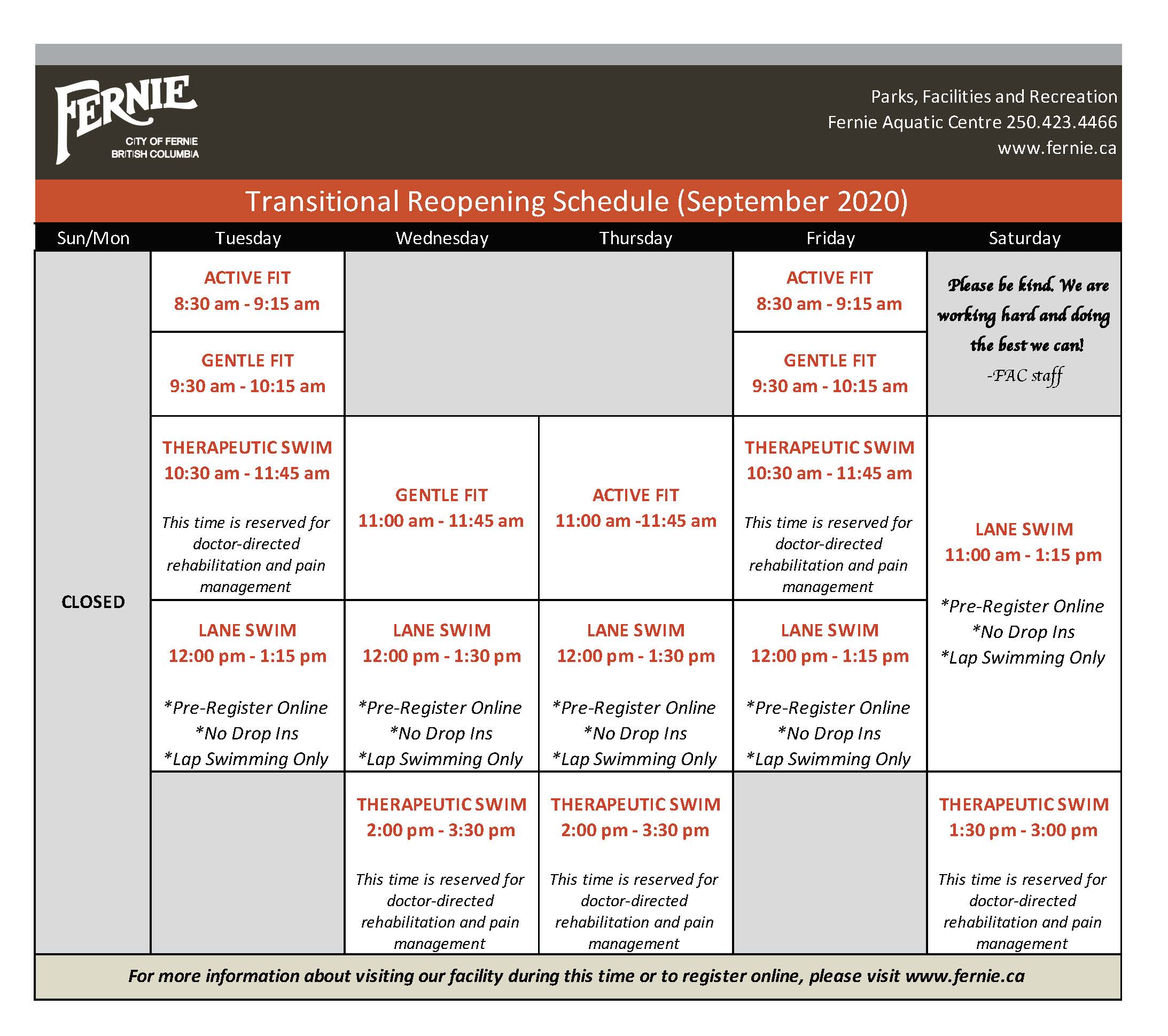 City of Fernie | Online Registration Available for Transitional Aquatic ...